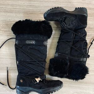 Coach Black Fur-Trimmed Boots